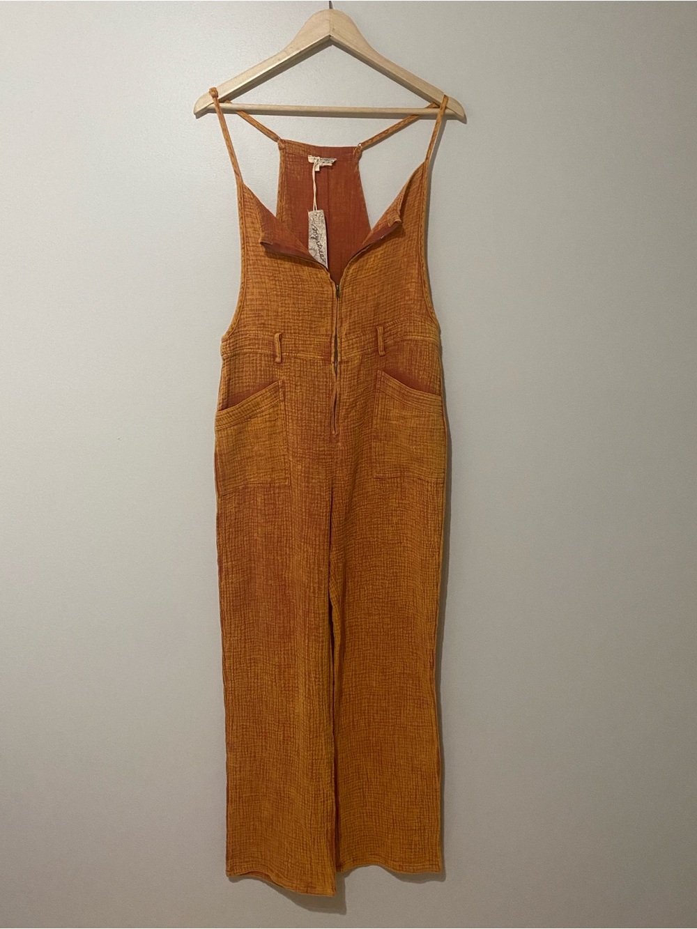 Mystree Rust Orange Textured Wide-Leg Thin Overalls